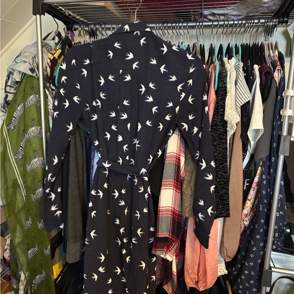 kate spade Winter Swallow Navy Wrap Belted Shirt Dress - Picture 3 of 4